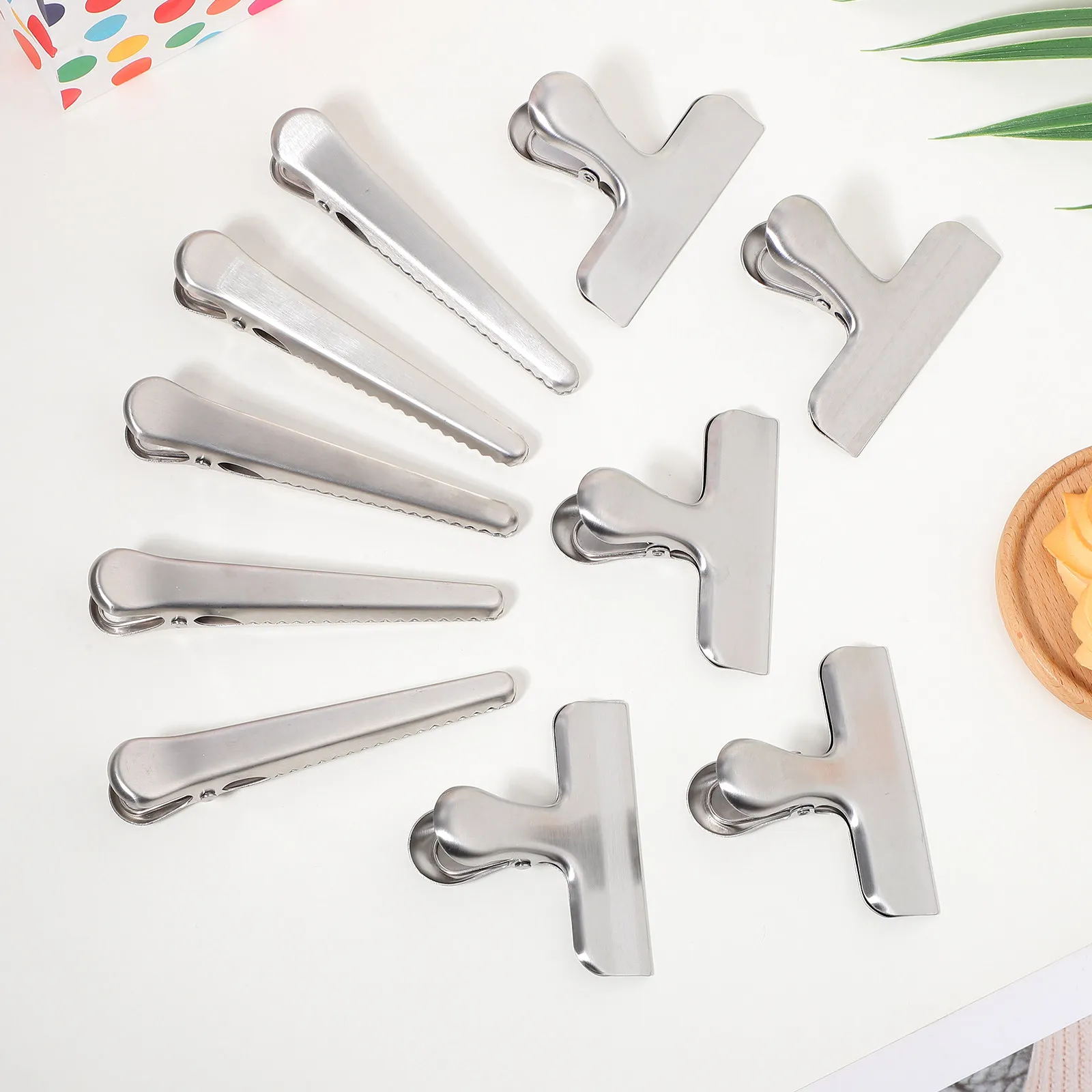 10Pcs 전문 스테인레스 스틸 가방 클립 식품 저장용 강력한 클립 냉동고 스낵 가방 청구서 영수증 티켓