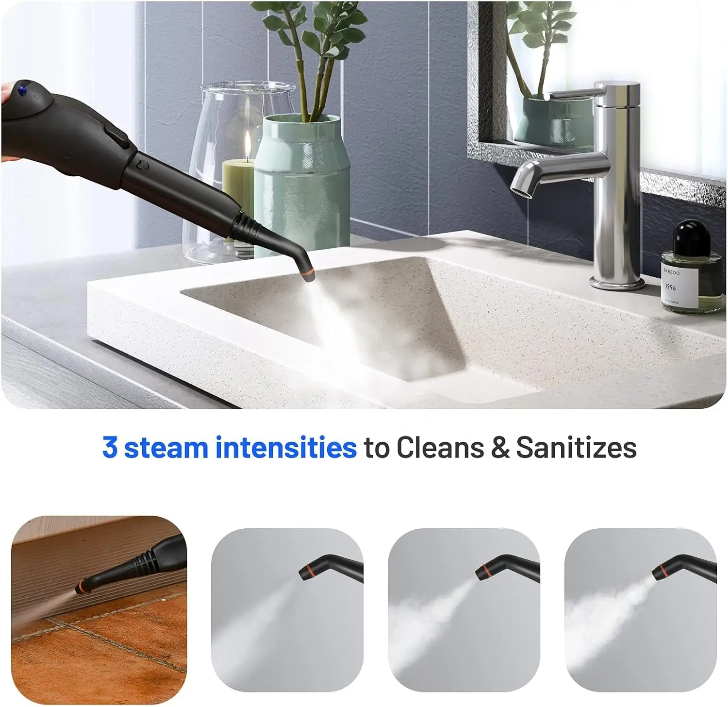 Steam Cleaner, Heavy Duty Household Steamer w/ 19 Accessories, 1.5L Tank & 13ft Power Cord, Multipurpose Chemical-Free Household 3