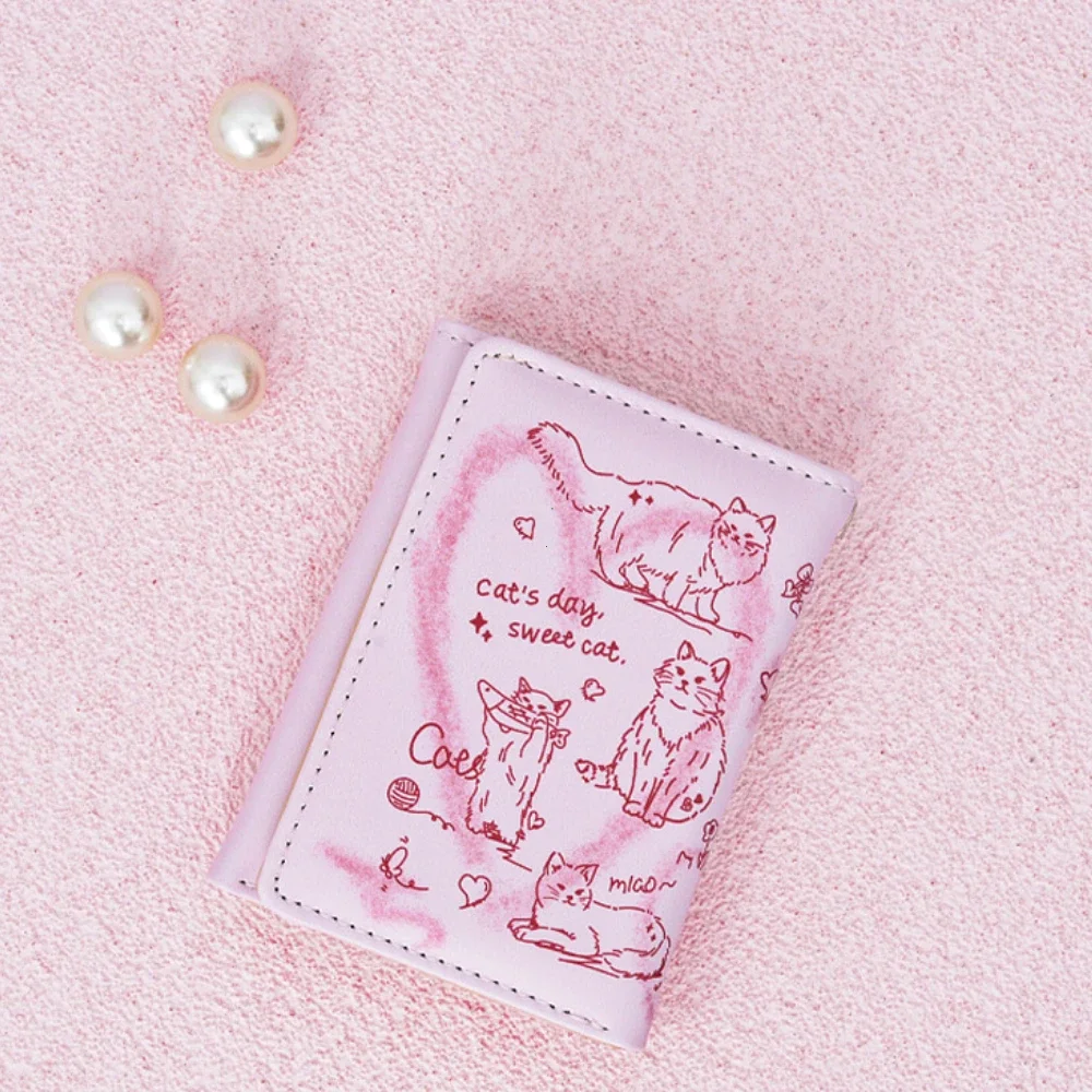 2025 New Women Wallets Female Leather Purses Card Holders Graffiti Cat Portable Coin Purse Large Capacity Money Bag Cute Wallet 4
