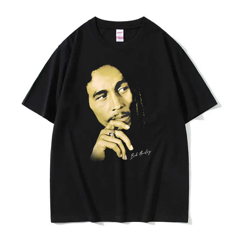 

Classic 90s Vintage Rapper Bob Marley Big Face Print T Shirt Bob Marley Anniversary Album Print Tshirt Men Hip Hop Black T-shirt