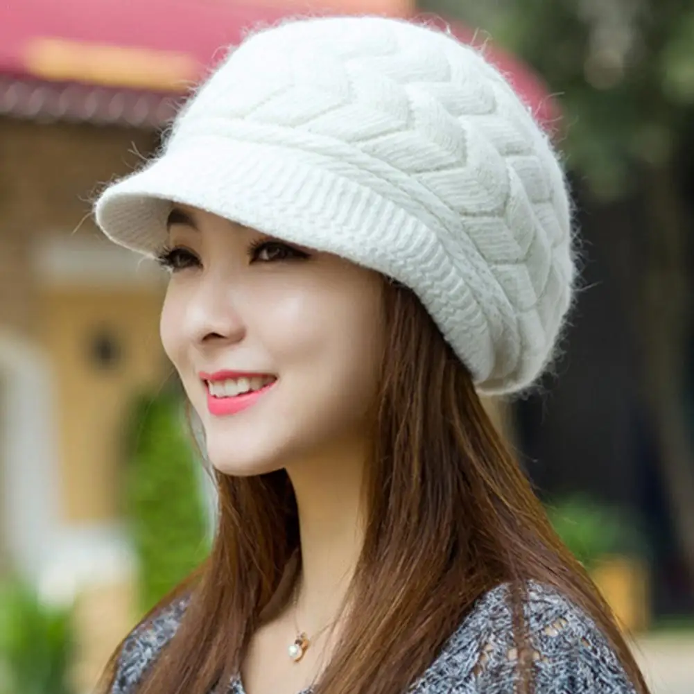 

Women's Hats Beret Winter Warm Knitted Hat Rabbit Hair Double Layer Plus Velvet Ski Cap For Women Casual Visor Beanies