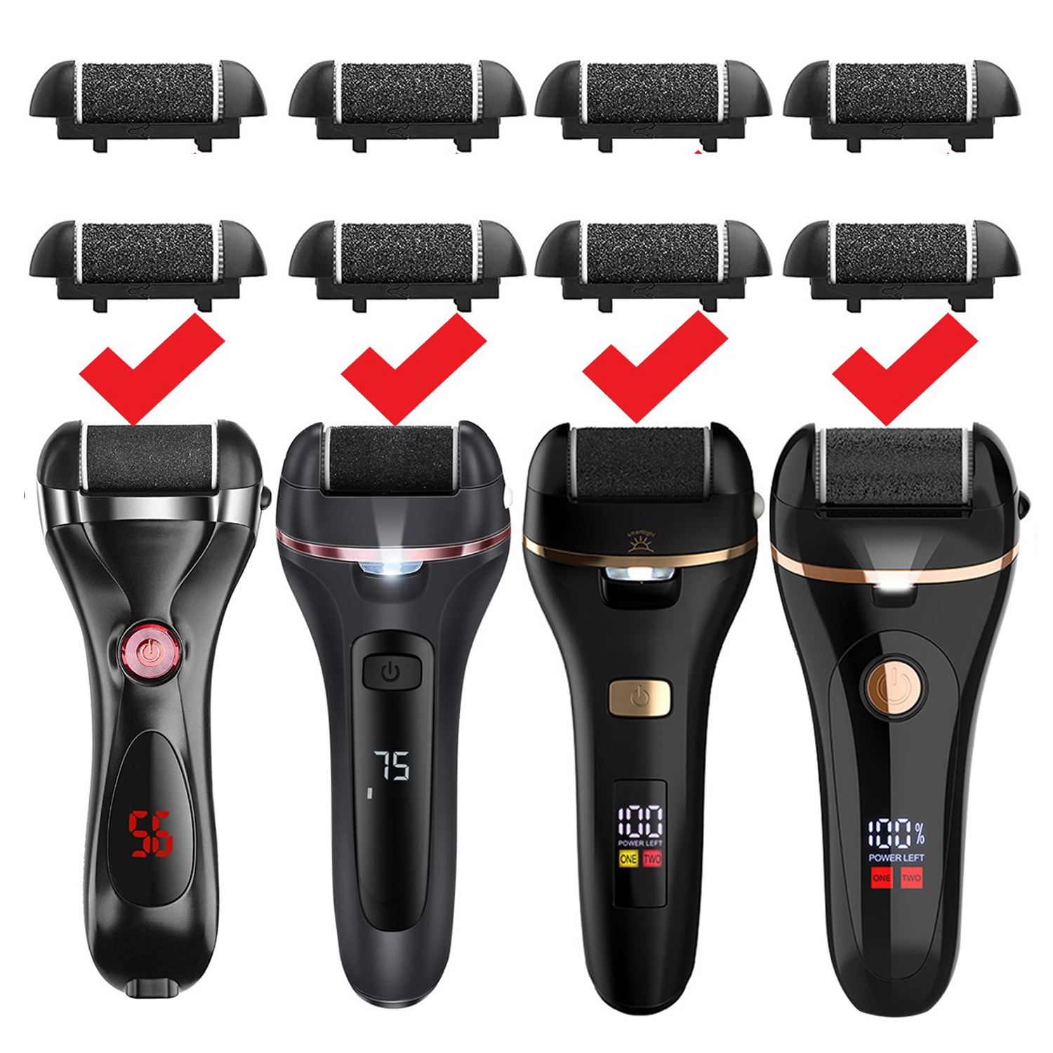 6 Pcs Foot Care Tool Heads Hard Skin Remover Refills Replacement Rollers for Cracked Heels Calluses and Dead Skin Black