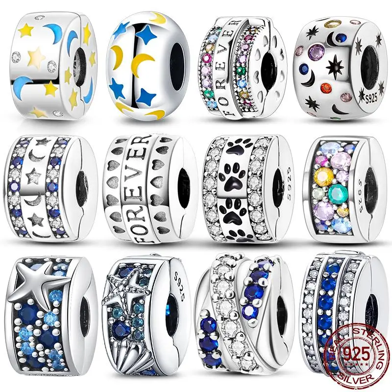925 Sterling Silver Clasp Silver Charms Silicone Spacer Beads Catena Di Sicurezza Fit Originale Pandora Bracciale Gioielli Donna Nuovo In