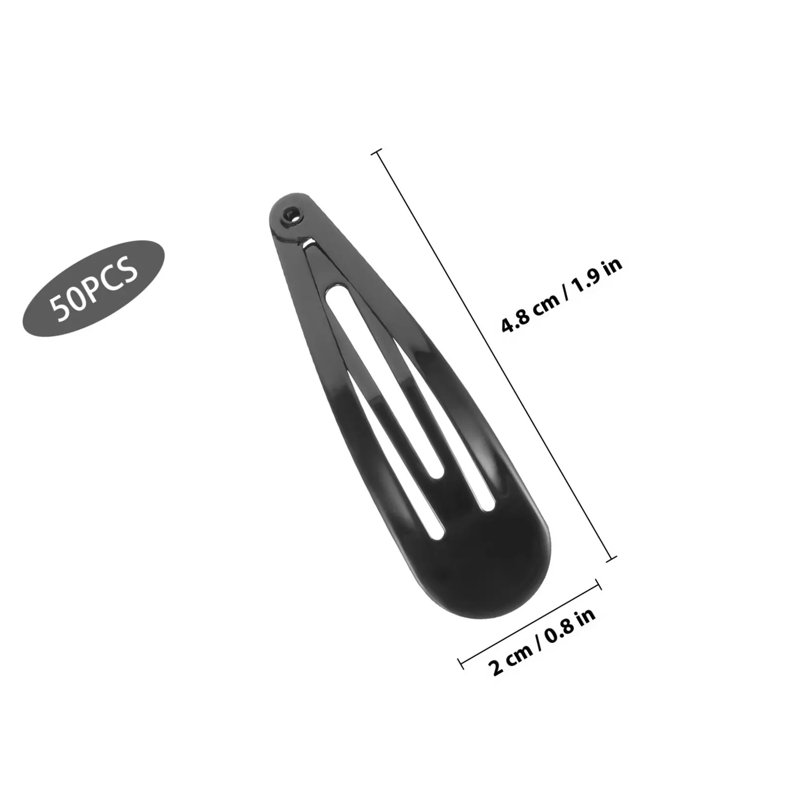 50팩 블랙 메탈 스냅 클립 6.5cm 여성용 소녀용 헤어핀, 앞머리 잡아주는 강력한 고정력, 반사 마감 공예품