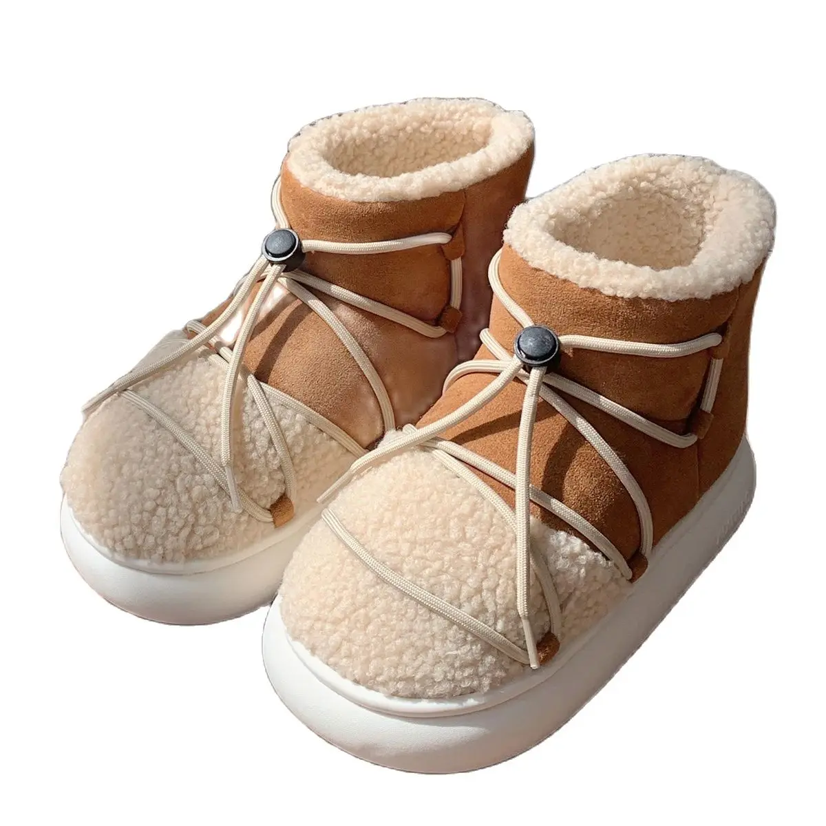 

2022 New Winter Platform Snow Boots Women Fur Design Ankle Boots Non-slip Light Comfortable Men Home Slippers Bread Shoes