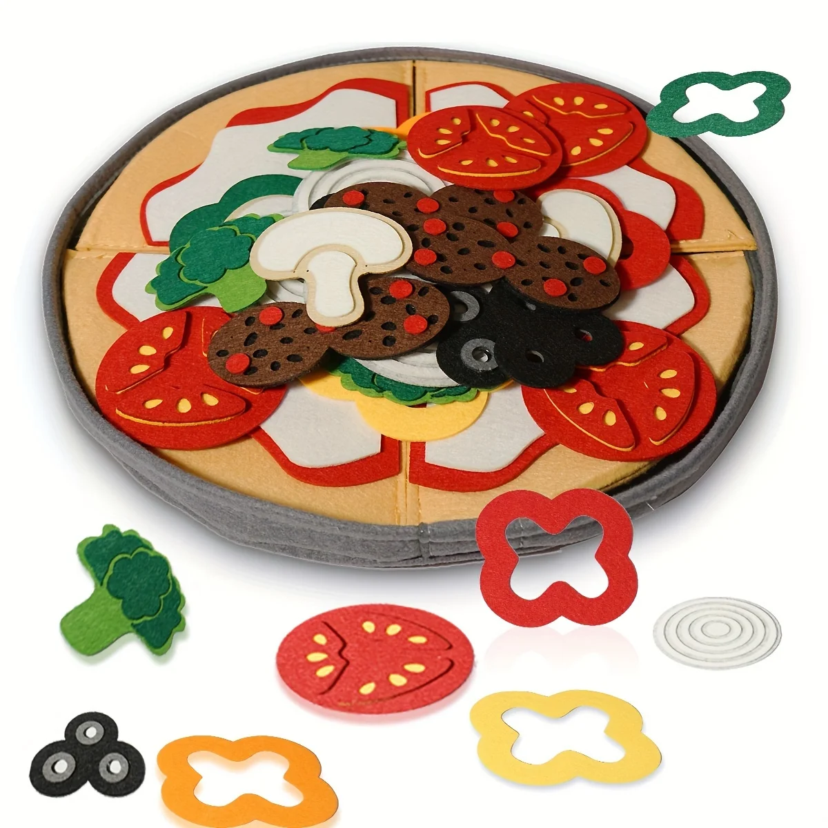 41-Piece/SET Felt Pizza Playset For Kids-Interactive Kitchen Toy Set For Boys & Girls, Birthday Christmas Gift Ages 3-6