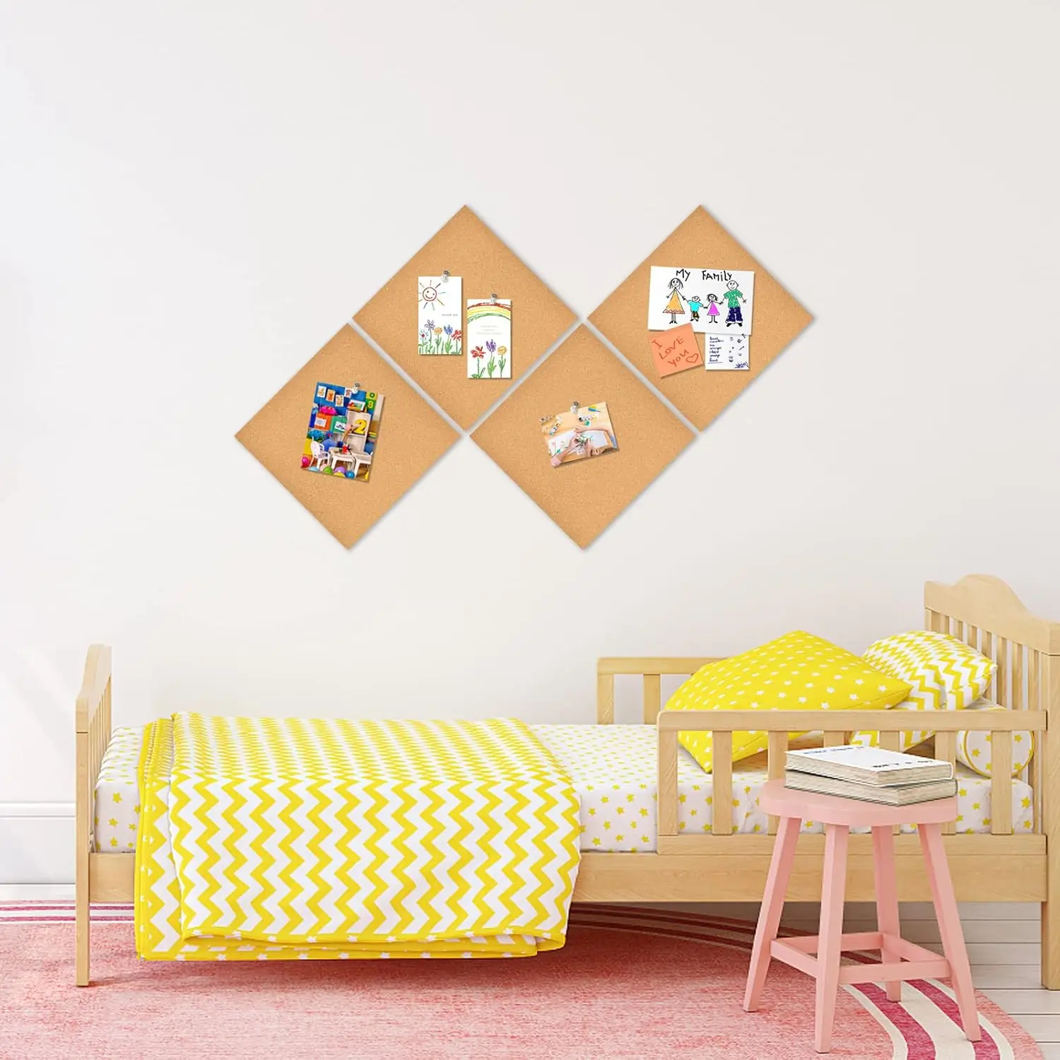 접착식 뒷면이 있는 정사각형 코르크 보드 2/4/6개, 크기 12인치 X 12인치(30*30cm), 두께 6mm(0.236인치), 벽에 붙이는 셀프 접착식 게시판, 코르크 보드 시트, 학교, 사무실 및 가정