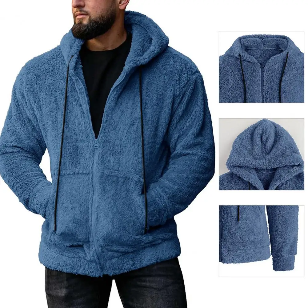 

Fabulous Men Jacket Wear-resistant Winter Coat Loose Fluffy Winter Coat Hooded