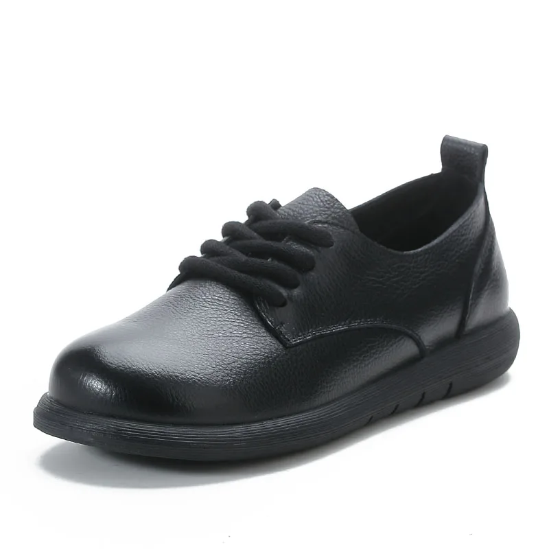 DRKANOL Fashion Women Flat Shoes Spring Autumn Round Toe Lace-Up Genuine Cow Leather Soft Sole Comfort Casual Single Shoes Woman 2