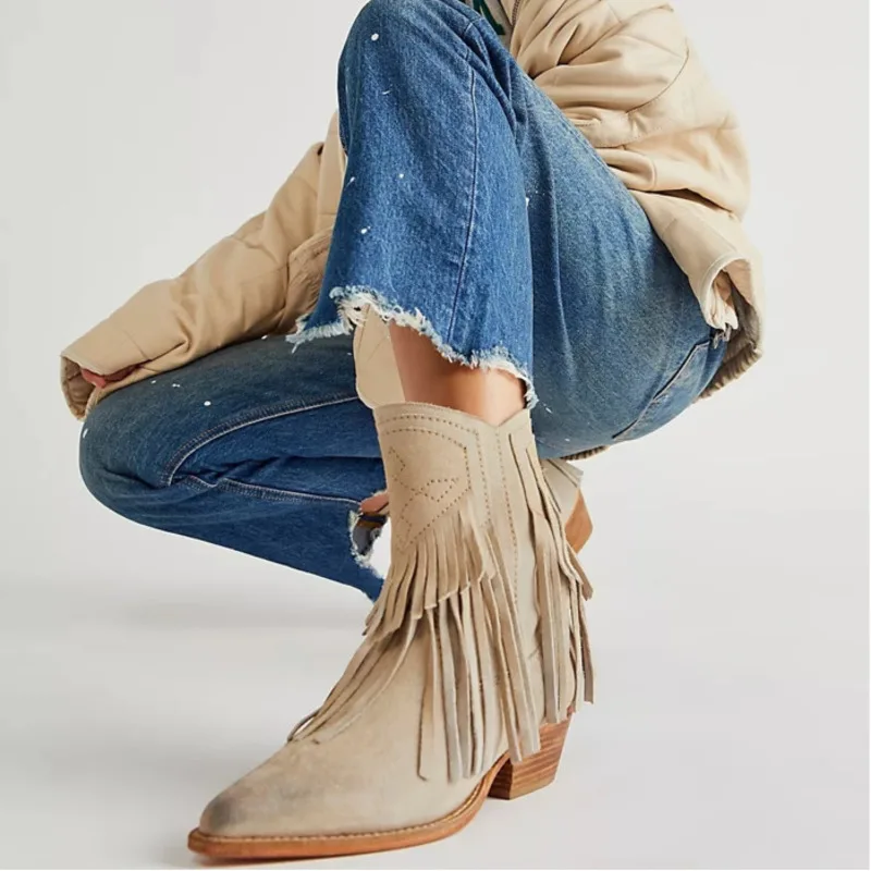 Scarpe Vintage Comode Stivaletti Country Donna In PU Punta