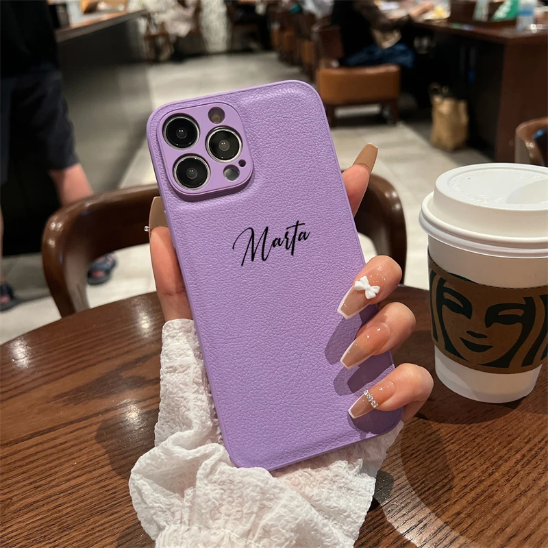 Personalized Luxury Leather Smartphone Case with Custom Name Engraving - Premium Gift Cover