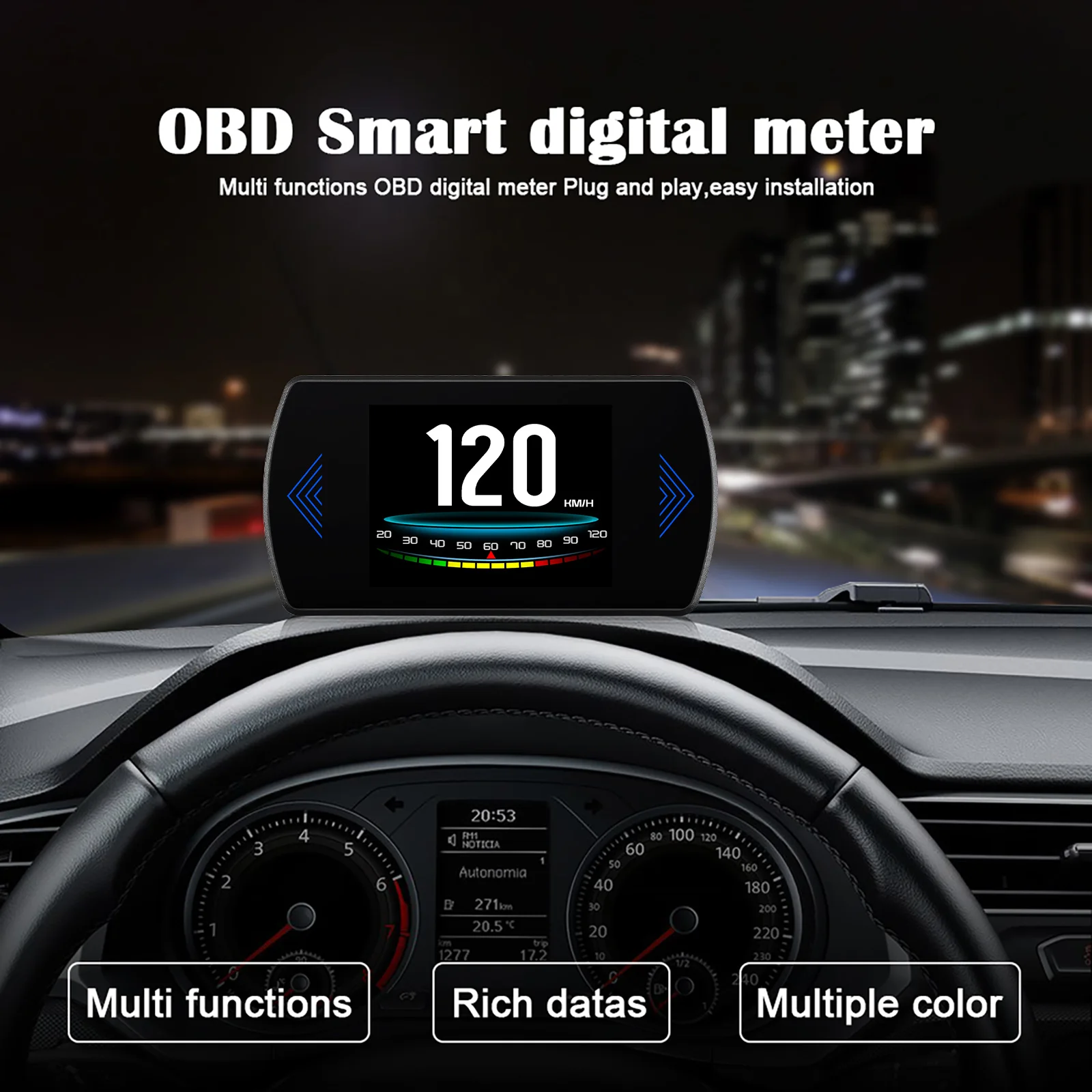 HUD OBD  ӵ 跮 º ǻͿ ڵ  ÷,  溸,  跮,  RPM, P12S
