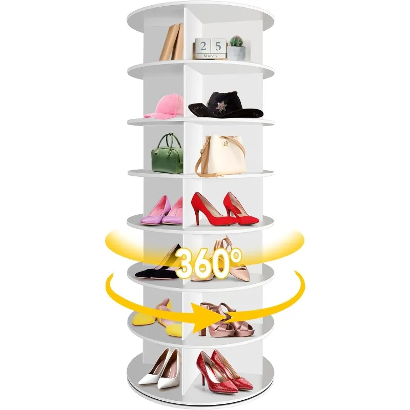 

Living Room 7-Layer Rotating Shoe Rack, 360° Rotating Freestanding Storage Rack, Rotating Shoe Display Turntable (White)
