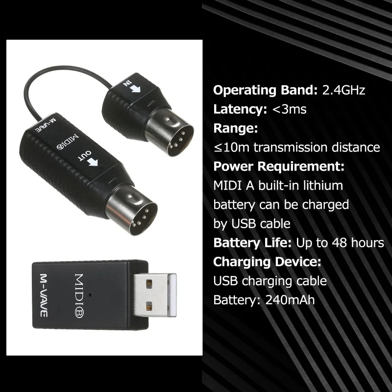MIDI Wireless Adapter M-VAVE MS1 Mini Wireless Transmission System MIDI System Plu Play Devices Interface
