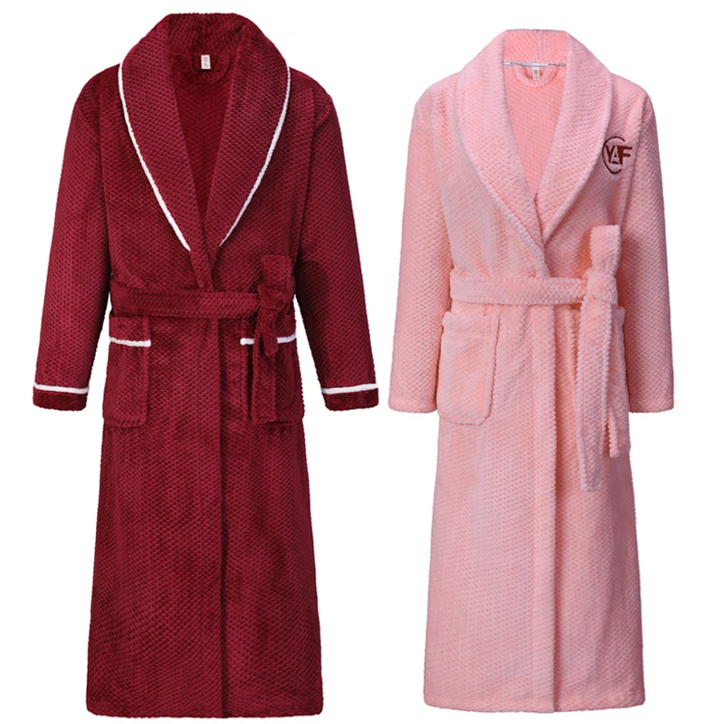 

Flannel Bathrobe Loose Casual Home Wear Winter Thickened Warm Coral Fleece Sleepwear Nightgown Women Men Solid Color Lapel Robe