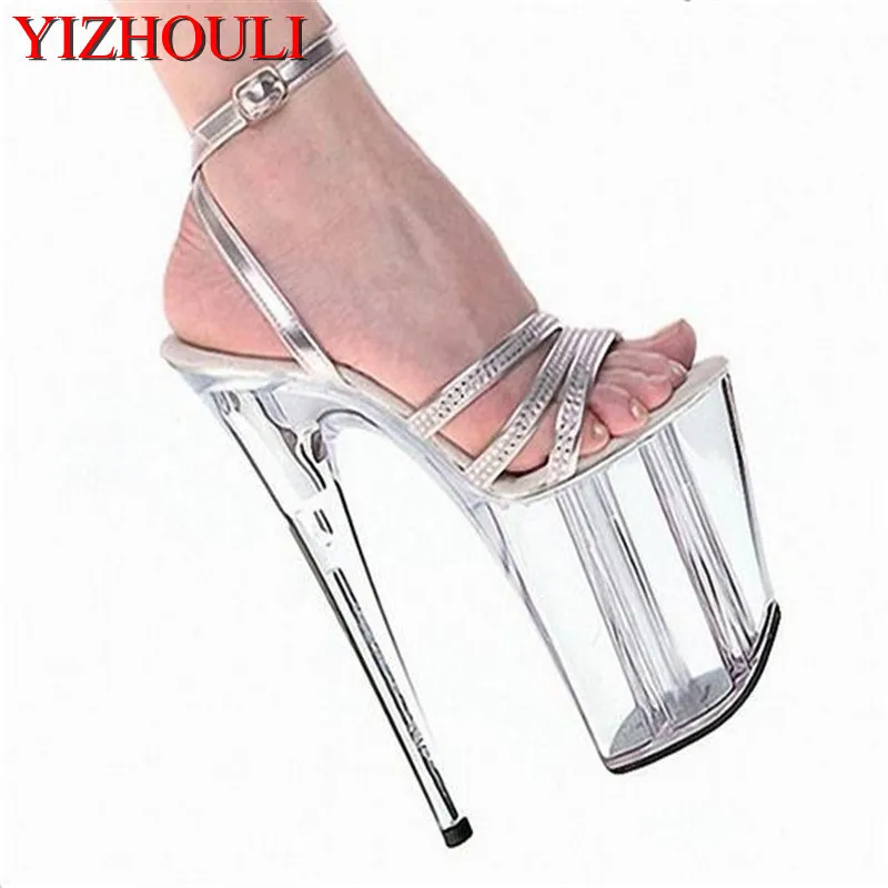 

Silver Ankle Straps Wedding Shoes, Thick-soled 20cm High Heel Sandals, 8 "Banquet Crystal Party dance shoes