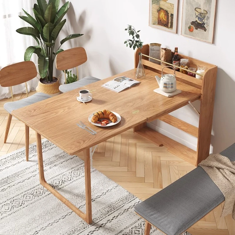 

Japanese-style solid wood dining table, small household apartment, retractable and foldable, modern simple Internet celebrity, m