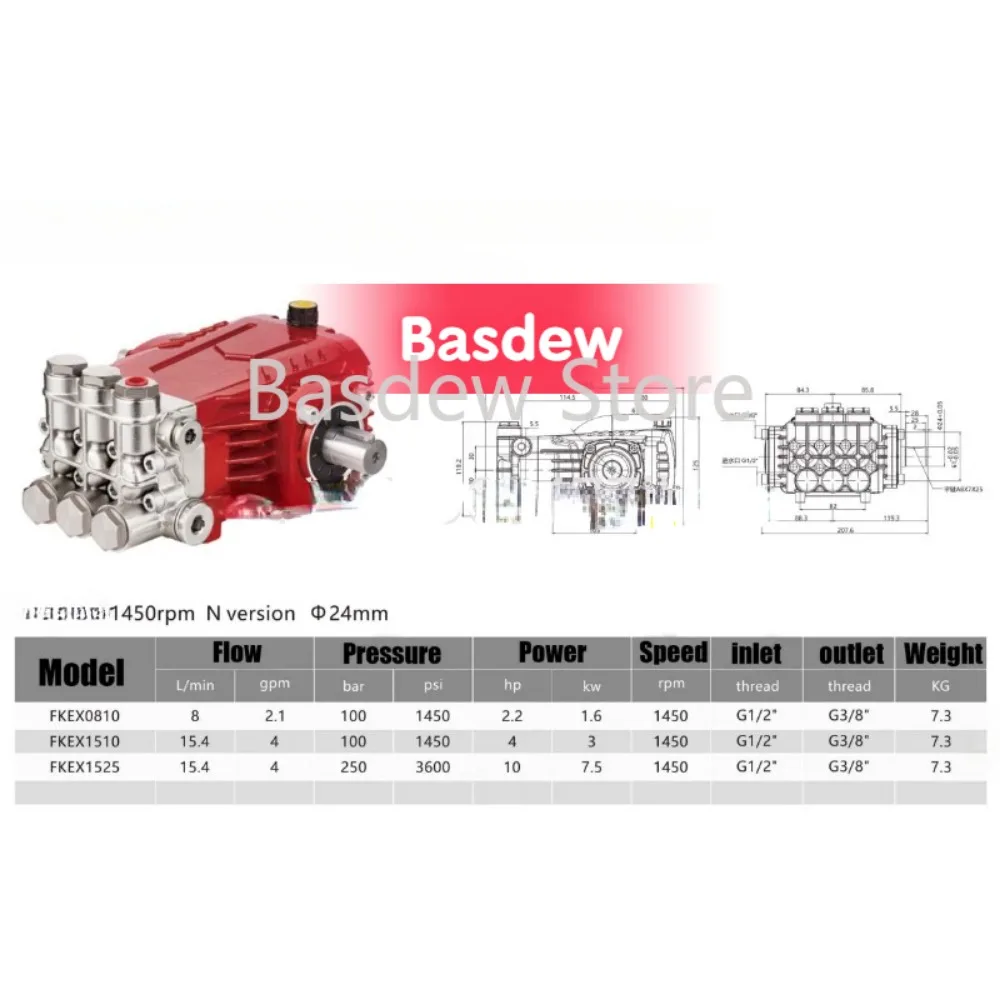 

Gasoline high-pressure cleaning machine three cylinder plunger pump 8-15.4L/min 250bar 3600 psi diesel cleaning machine pump