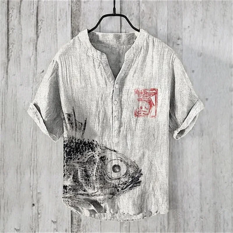 shirts independent station casual fish  pattern Hawaiian style printed shirts men's tops 6
