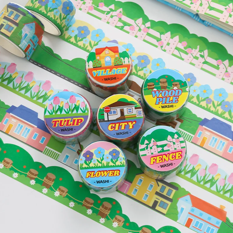 

Kawaii Washi Tape Countryside City View House Tulip Diy Label For Art Project Scrapbooking Journal Album Diary Planner Craft
