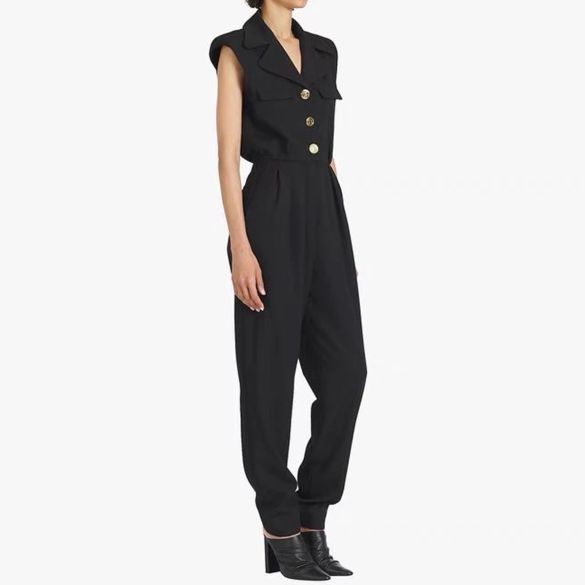 

2024 Spring Summer New Fashion High Color Sleeveless Slim Temperament Commuter Women's Suit Jumpsuit Cross-border