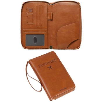 Portafoglio da Viaggio per Passaporto da Donna, Custodia Porta Passaporto in PU RFID da Uomo con Cinturino da Polso, Scomparti Multipli per Carte con Finestra ID