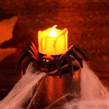 New Halloween LED Candle Light Spider Pumpkin Lantern for Party Home Decoration Ornaments Haunted House Horror Props 2