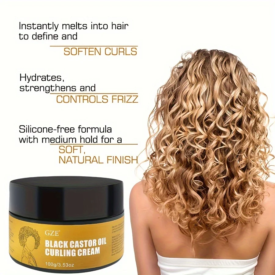 GZE Black Castor Oil Curl Defining Cream Non-stick Hydrates & eliminates frizz, Hair-Smoothing Anti-Frizz Cream to Define 5