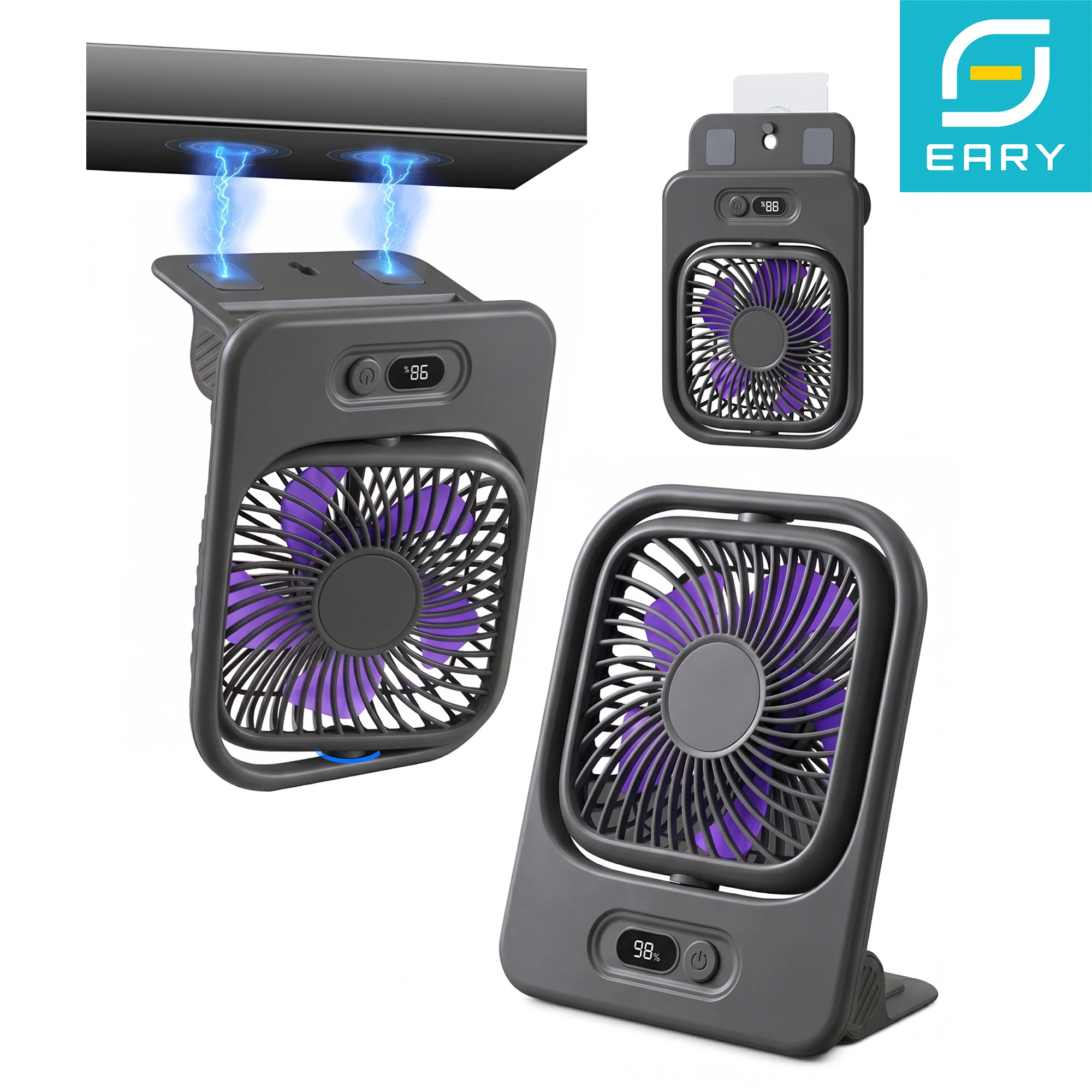 Eary 3000mAh Magnetic Fan for Cruise Ship Wall Mounted Portable Mini USB Rechargeable Fan 360 Rotate 4 Speed Ultra-thin Desk Fan 1