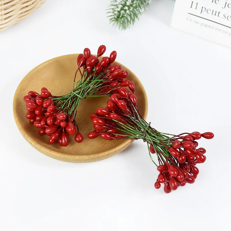 50 Stück Beeren, künstliche Blumen, rote künstliche Beeren, Simulation von Kirschstaubblättern, Beeren für Zuhause, Weihnachtsdekoration, DIY-Geschenke, Kranz – Detail 8