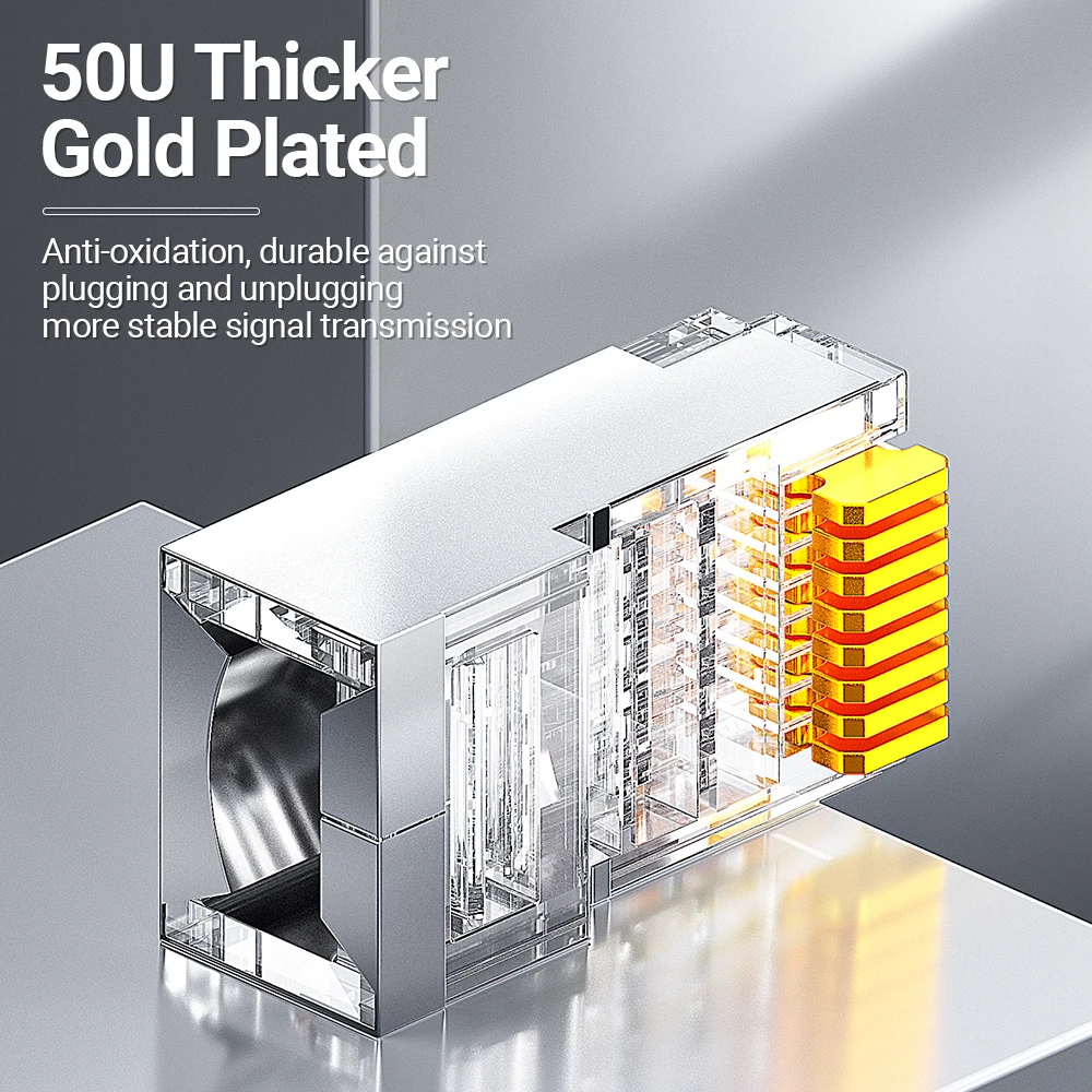 AMPCOM 패스 스루 STP RJ45 커넥터, CAT6 CAT5E 차폐 3/50μ 금도금 8P8C 모듈형 플러그 이더넷 케이블용 압착 끝