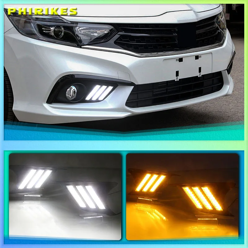

2 шт. для Honda ENVIX 2019 светодиодсветодиодный дневные ходовые огни DRL Автомобильные противотуманные фары 6000K белый поворотный желтый синий светильник