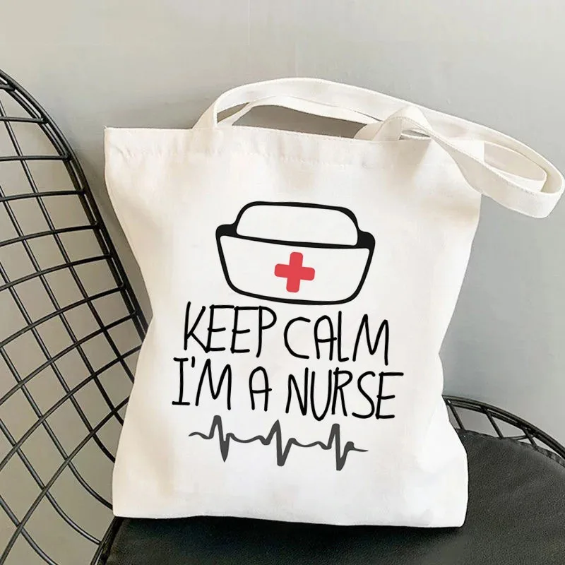 Krankenschwester Brief Drucken Schulter Taschen Kein Reißverschluss Mädchen Leinwand Casual Eco Tote Handtasche Nette Frauen Große Kapazität Grafik Einkaufstasche – Detail 9