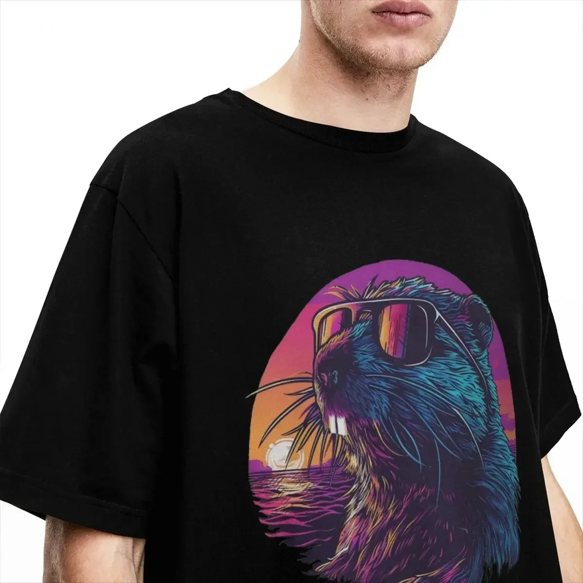 Paar T-Shirt Synthewave Polish Beaver Meme Bobr Bober Kurwa T-Shirt Neuheit Sommer T-Shirt Street Fashion Design Top – Detail 4