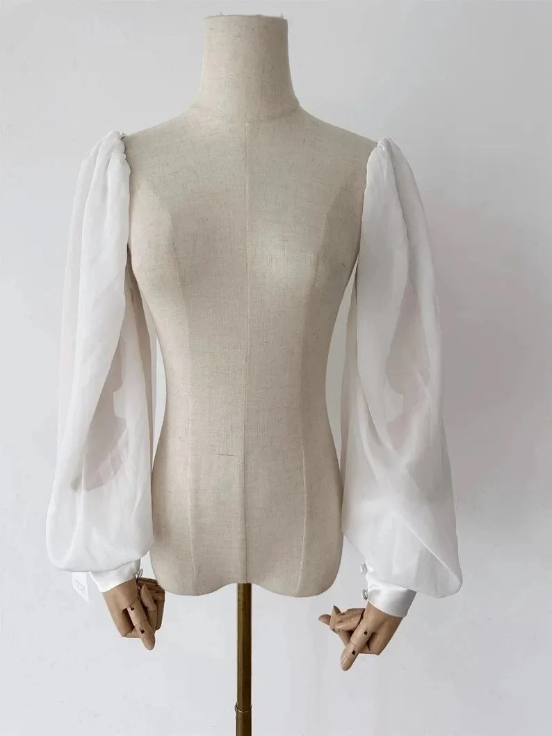 Chiffon Long Sleeves Wedding Gown Cap Sleeves Bridal Accessory Detachable Gloves