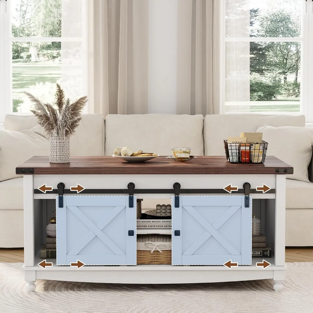 Lift Top Coffee Table 48" with Storage Sliding Barn Door & Large Hidden Compartment, Coffee Table with Wooden Lift Tabletop 2