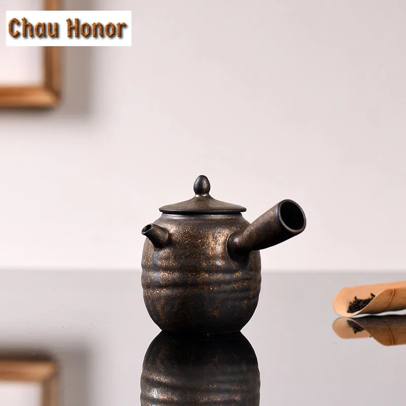 200ml Retro Handmade Sprinkle Gold Glaze Ceramic Teapot Kung Fu Tea Dahongpao Master Pots Household Accessories Gift Packaging