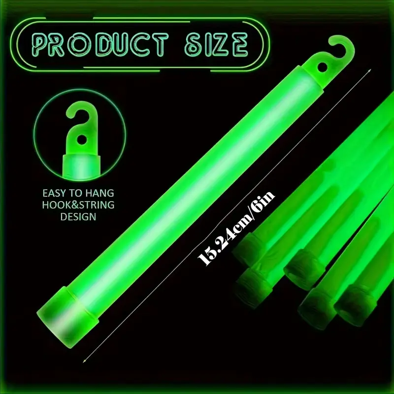 6/12PCS LED Glow Stick with Hook 6 inch Fluorescence Light Glow Sticks for Hiking Camping Outdoor Emergency Concert Party Light - Image 2