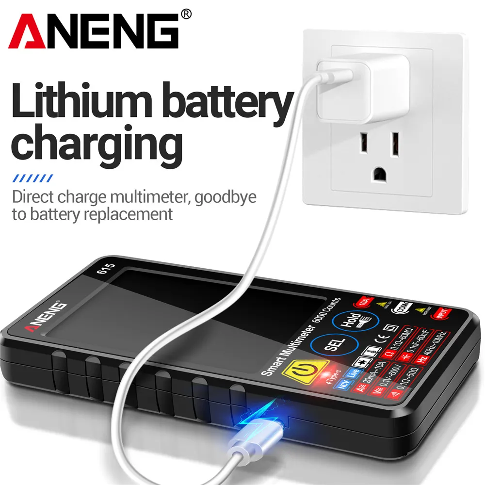 ANENG 615 Smart Multimeter Touch Multitester AC/DC Current Voltage Tester 6000 Counts NCV Meter Battery Charging Instrument Tool