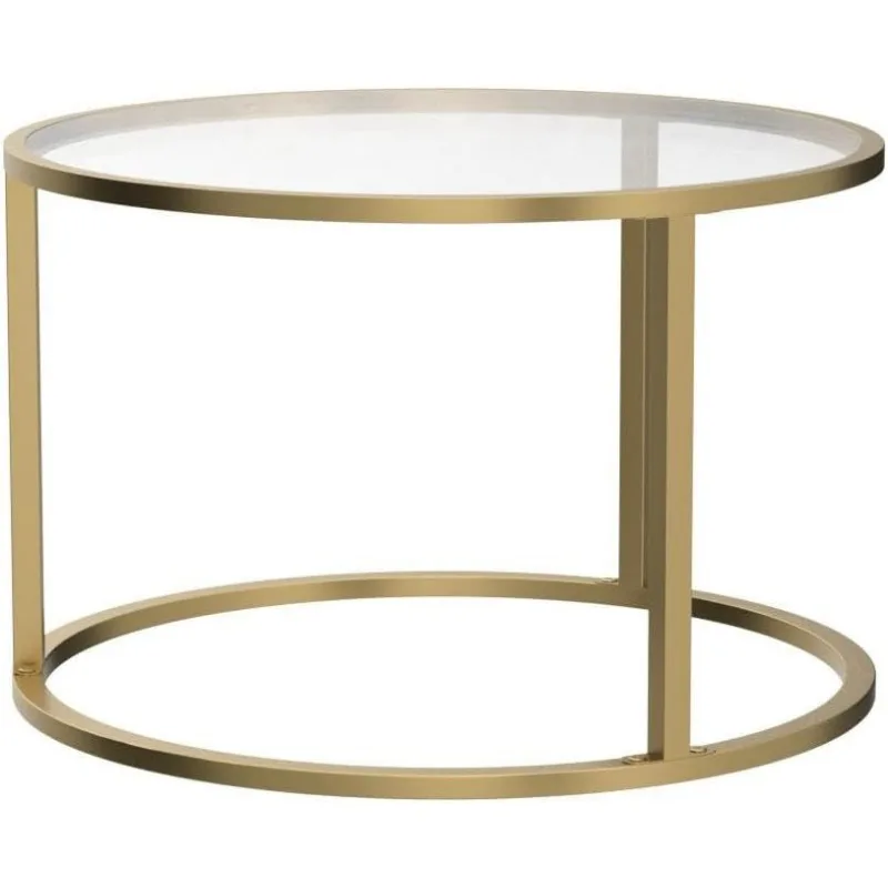 Small Glass Coffee Table Round Gold Coffee Table for Small Space Modern Simple Center Table with Gold Frame for Living Room 5