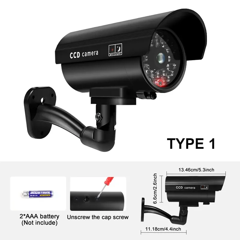 1PC fittizio telecamera di sicurezza impermeabile Indoor Outdoor falso sistema di sorveglianza CCTV, luci LED lampeggianti rosse, nessun cablaggio richiesto