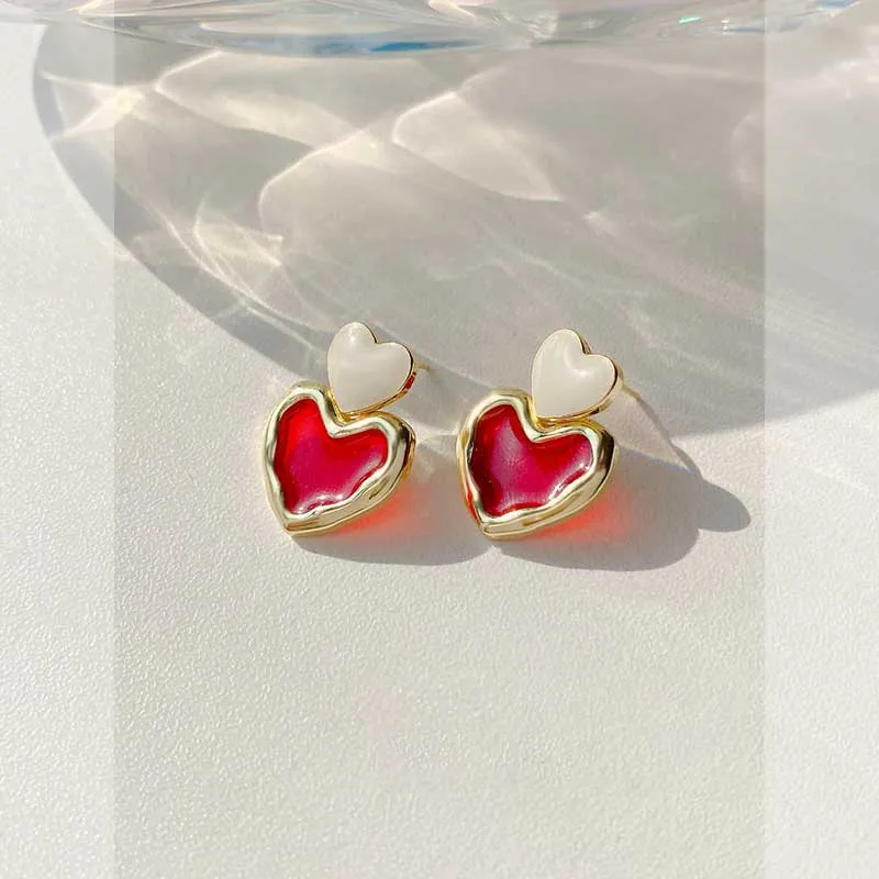 Orecchini A Cuore In Argento 925, Stile Coreano, Donne, Antiossidante, Rosso