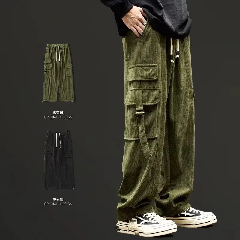 

Y2k Corduroy Large Pocket Overalls Men's Retro High Street Straight Leg Wide Harajuku Casual Pants Fashion Trend Tracksuit Pants