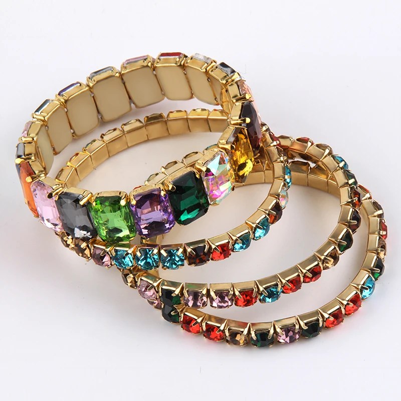 RH Fashion Bohemia Colorful Glass Crystal Beaded Stack Bracelets Set