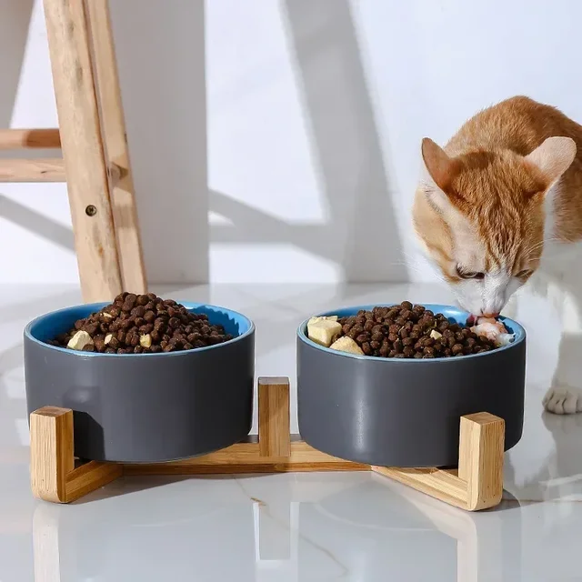 Ceramic Bowl Cat Dog Bowl Cat Food Bowl Cat Bowl Drinking Water Bowl Double Bowl Protection Cervical Spine Bowl Black Pet Bowl 4