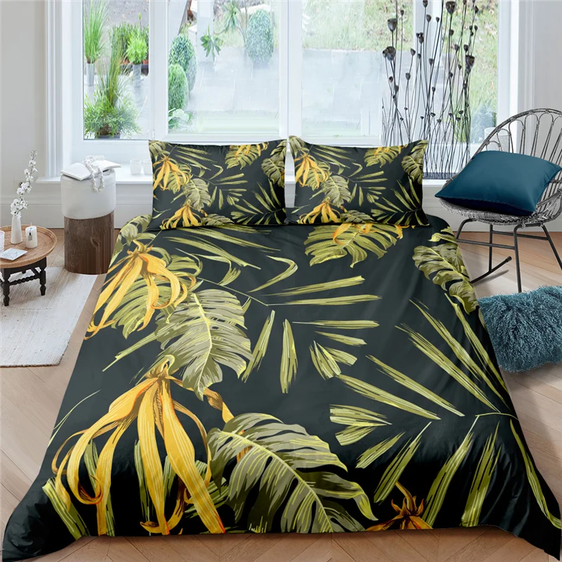 Home Textile Luxury 3D Large Leaves Print 2/3Pcs Kids Duvet Cover Pillowcase Bedding Sets Single Queen and King EU/US/AU Size 