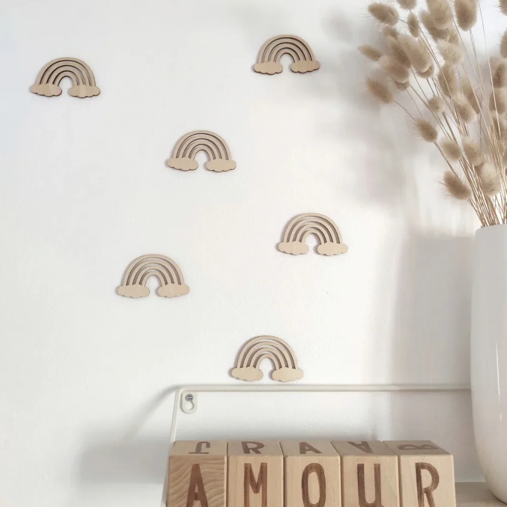 New DIY Wall Stickers Clouds Flowers Wooden Stickers Wall Ornaments Self-adhesive 3D Wall Stickers Nursery Decor - 6