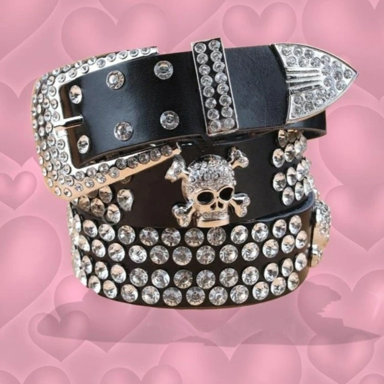 Y2k Gothic Subculture Punk Skeleton Diamond Belt Leather Rhinestone