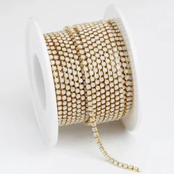 Vibrant Rhinestone Cup Chain with Colorful Base - Luxurious Sewing and Apparel Accessory - SS6(2mm)-5yards (Gold White Opal)