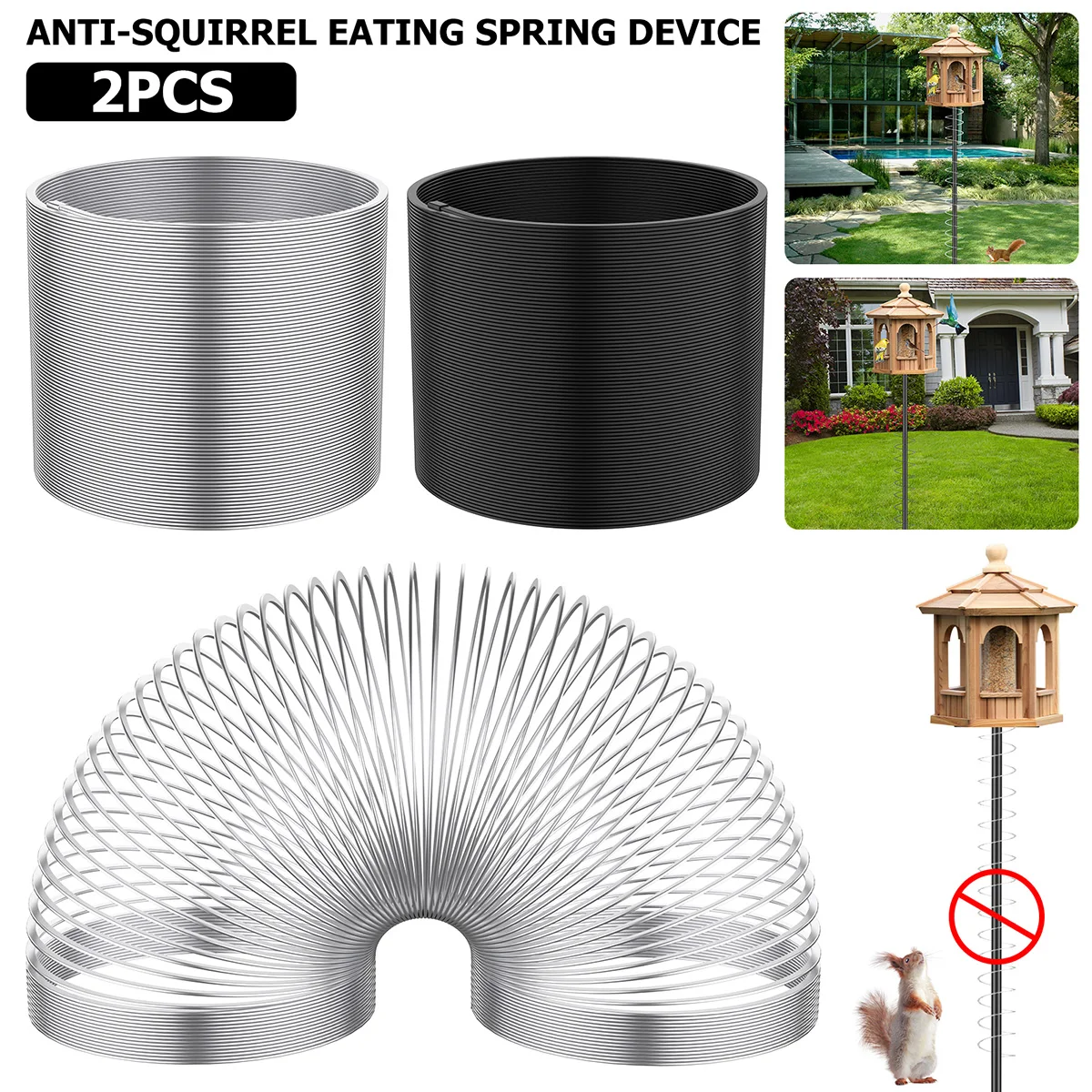 2PCS Squirrel Proof Spring Device Metal Squirrel Baffle Barrier Coil Anti Spring Device Quirrel Baffle for Bird Feeders